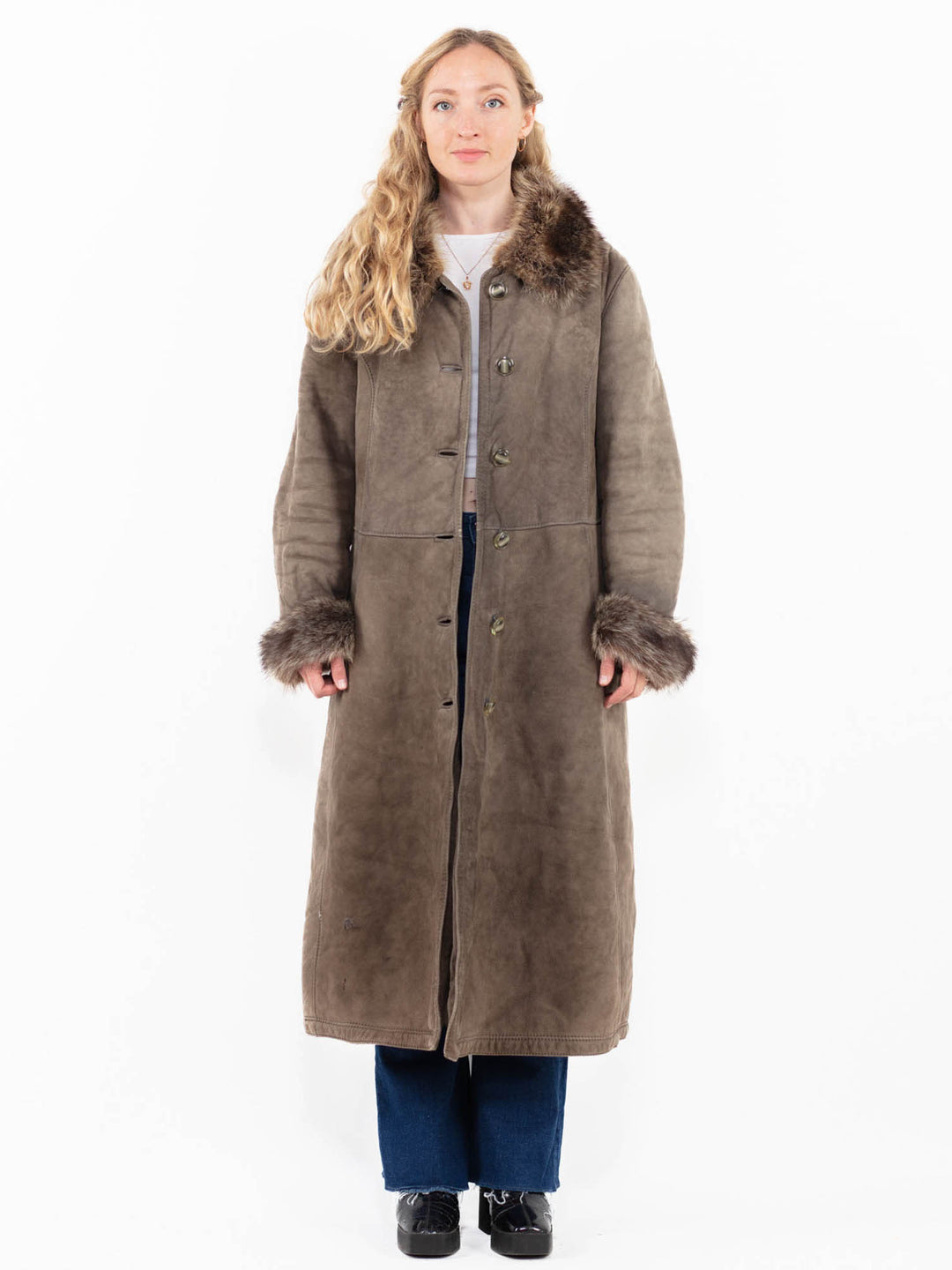Vintage 80's Penny Lane Sheepskin Coat in Beige