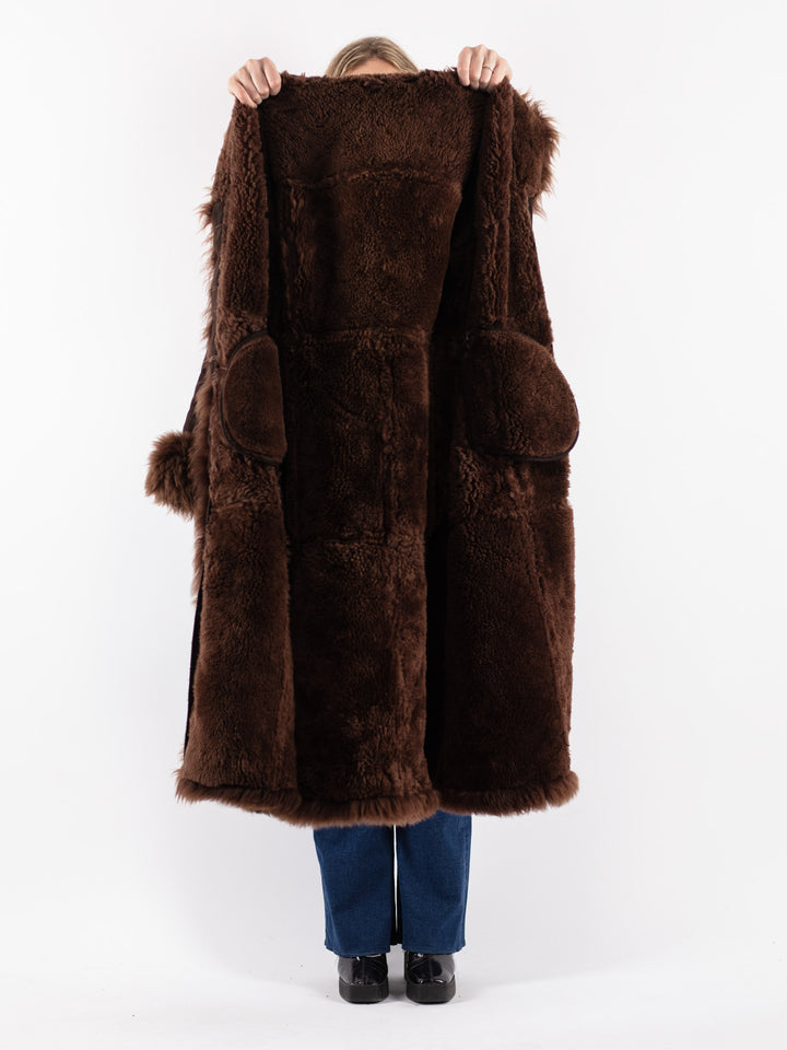 Vintage 70's Women Sheepskin Coat in Brown