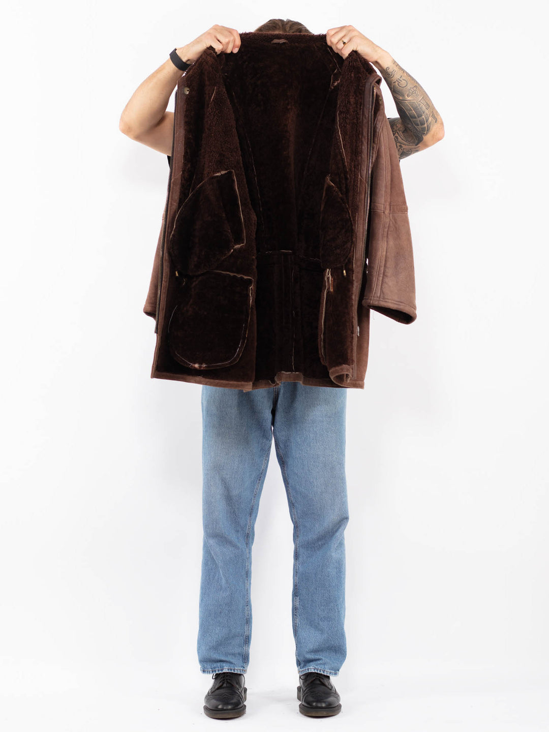 Vintage 80. gadu vīriešu aitādas mētelis brūnā krāsā