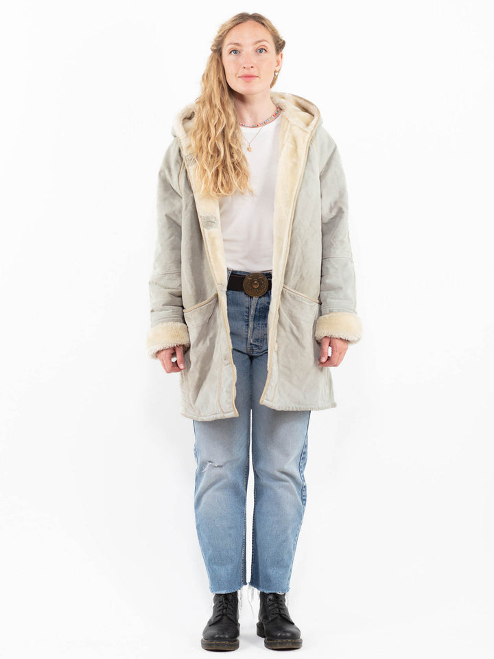 Vintage 90's Women Faux Sheepskin Coat in Green