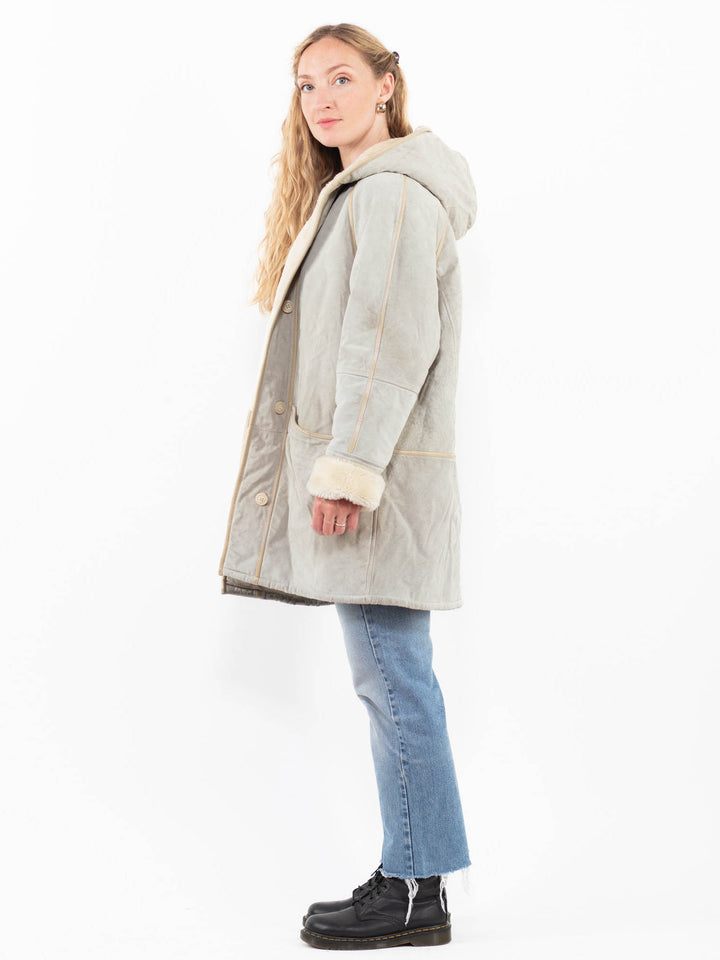 Vintage 90's Women Faux Sheepskin Coat in Green