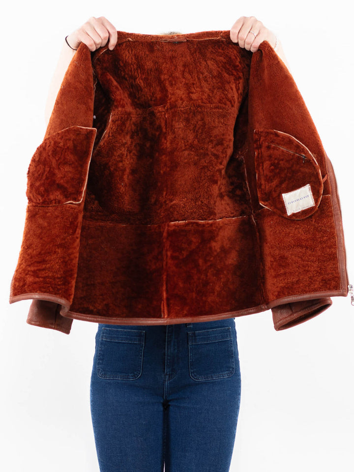 Vintage 90's Women Sheepskin Jacket in Brown