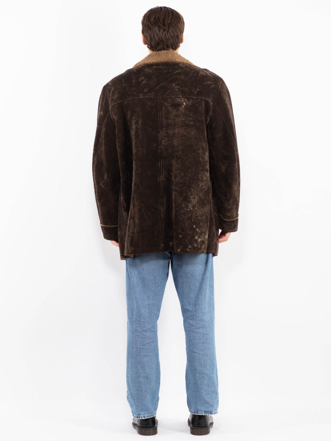 Vintage 90's Men Faux Sheepskin Coat in Brown