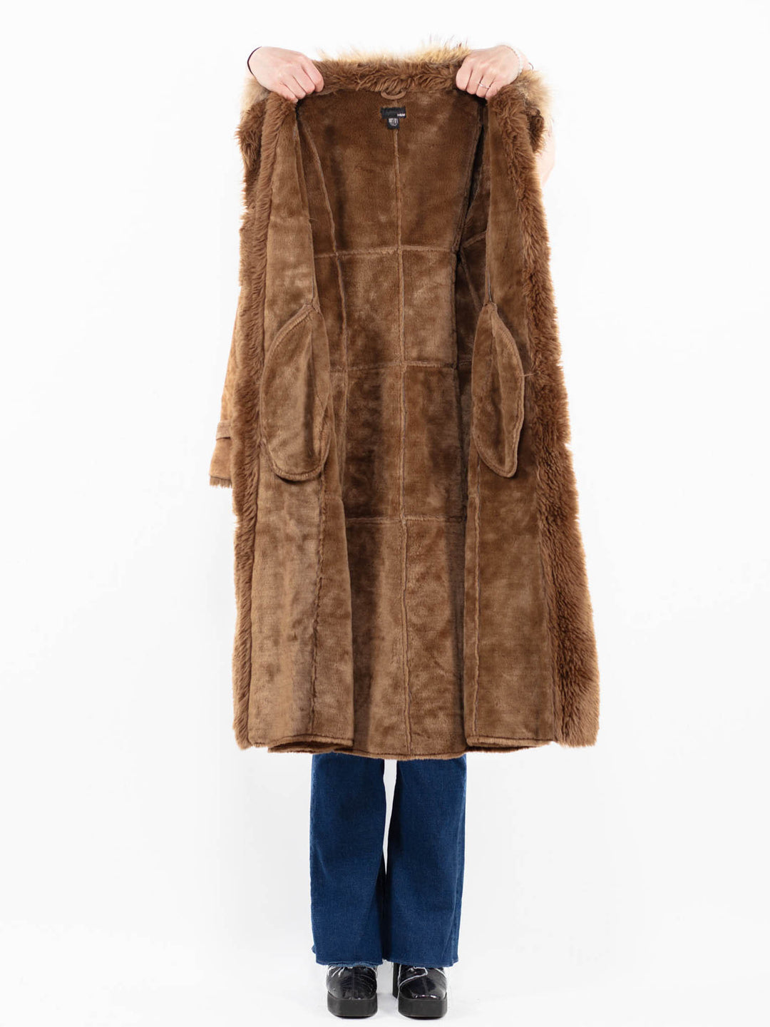 Vintage 00's Penny Lane Suede Sherpa Coat in Beige
