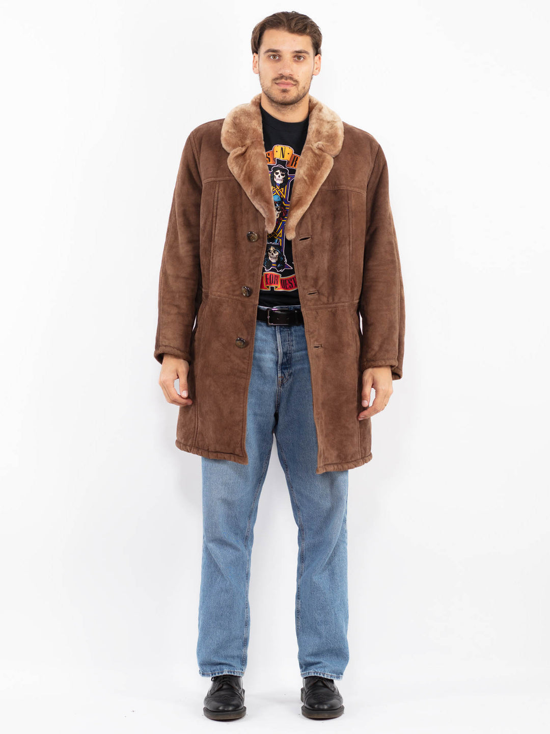 Vintage 70's Men Sheepskin Coat in Brown