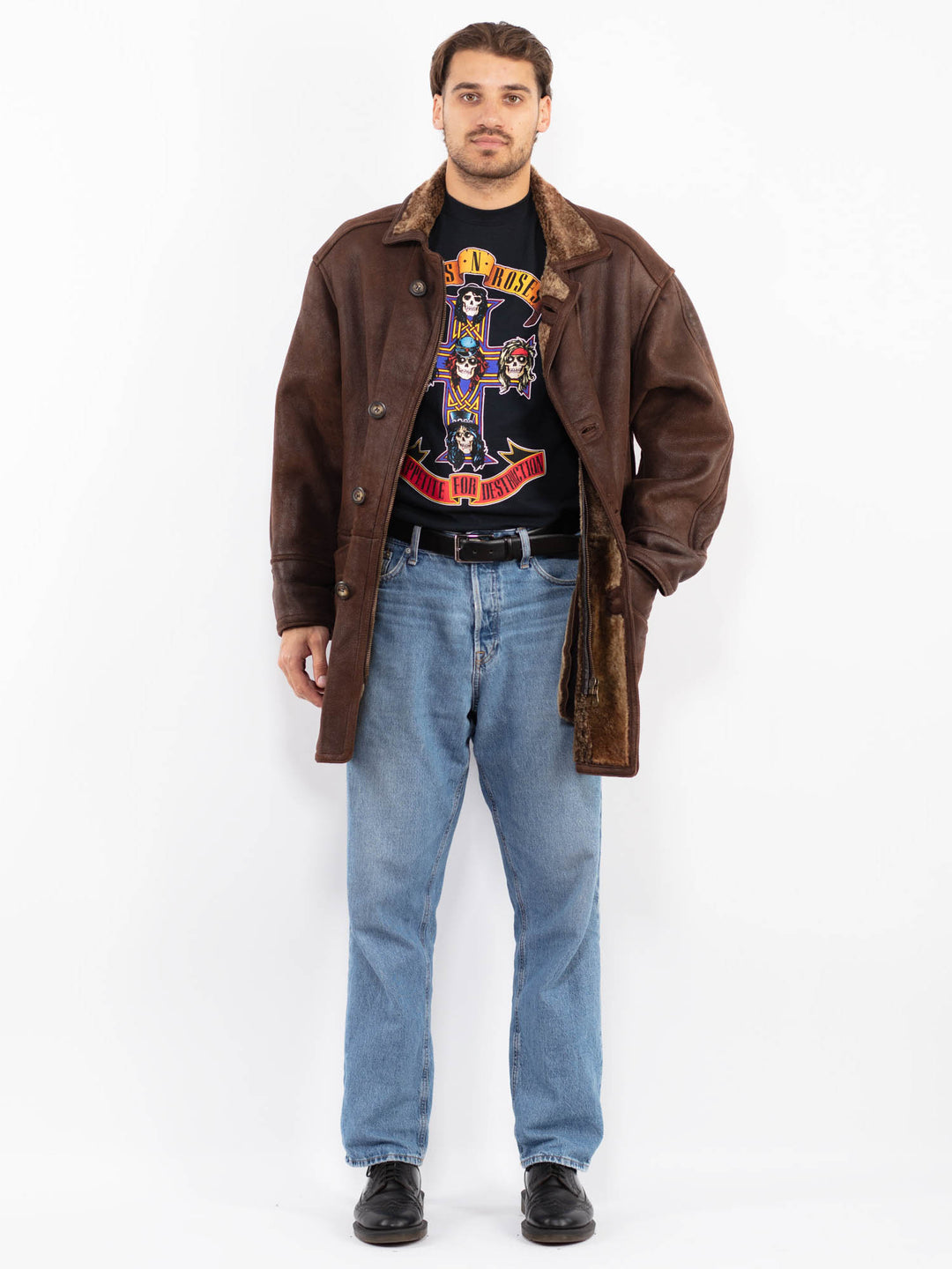 Vintage 90's Men Sheepskin Coat in Brown