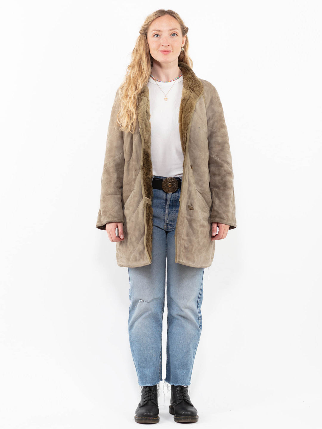 Vintage 70's Women Sheepskin Coat in Gray