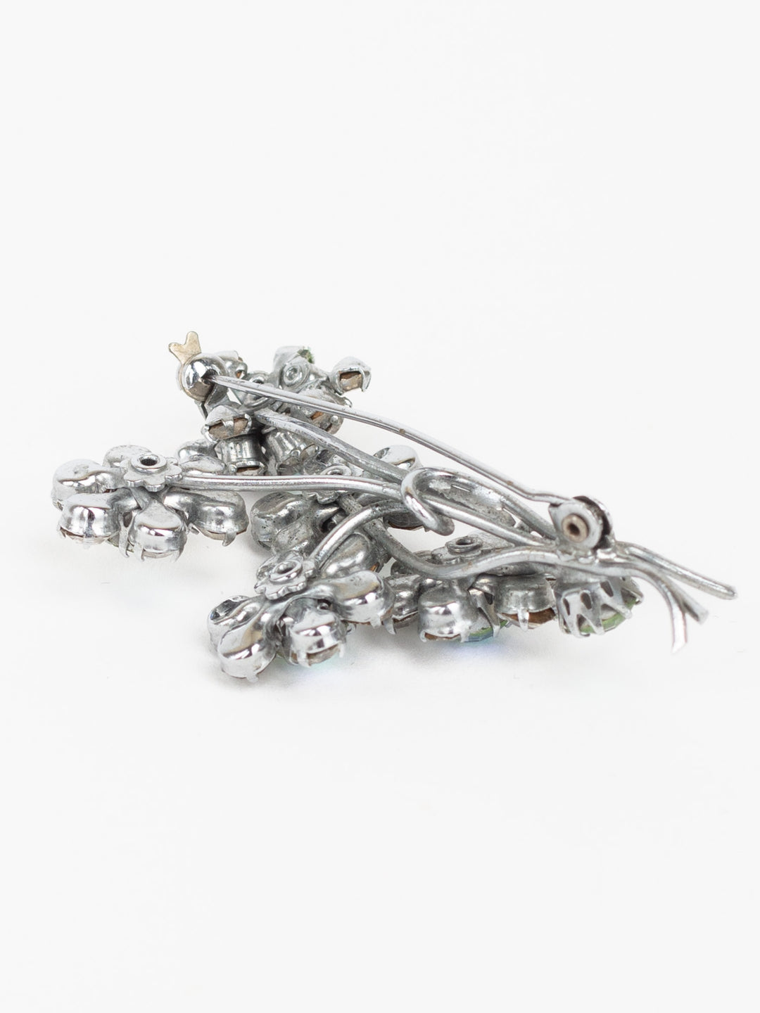 Vintage 50s Silver-Tone Brooch with Rhinestones and Aurora Borealis Sparkle
