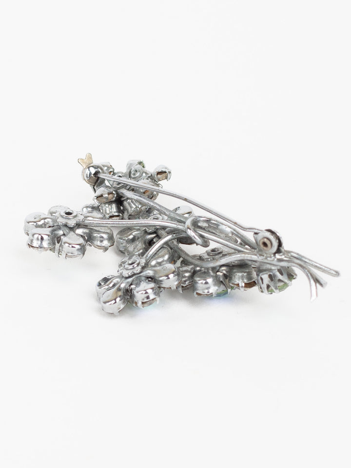 Vintage 50s Silver-Tone Brooch with Rhinestones and Aurora Borealis Sparkle
