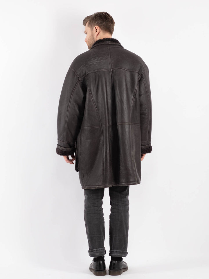 Vintage 90's Men Sheepskin Coat in Black