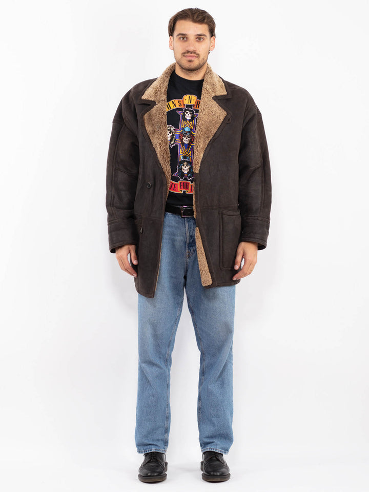 Vintage 80's Men Sheepskin Coat in Brown