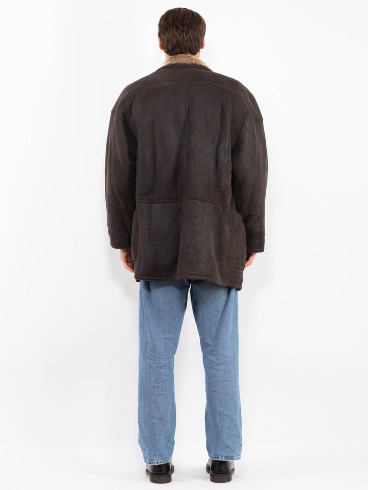 Vintage 80's Men Sheepskin Coat in Brown