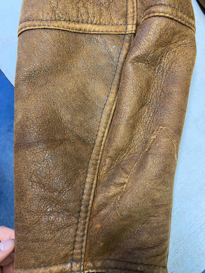 Vintage 90's Men Distressed Sheepskin Coat in Brown - NorthernGrip