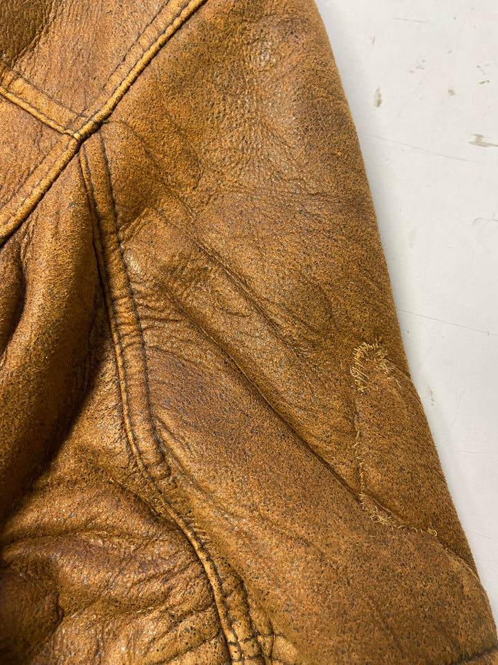 Vintage 90's Men Distressed Sheepskin Coat in Brown - NorthernGrip