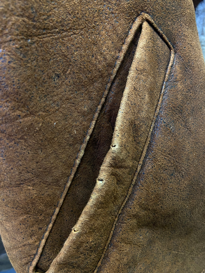 Vintage 90's Men Distressed Sheepskin Coat in Brown - NorthernGrip
