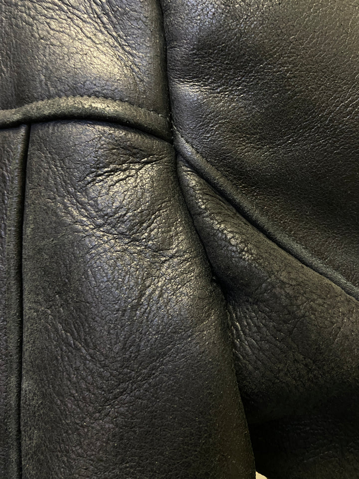 Vintage 90's Men Sheepskin Leather Jacket in Black - NorthernGrip