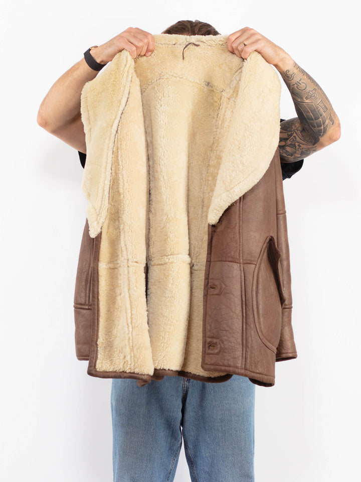 Vintage 80's Men Sheepskin Coat in Brown