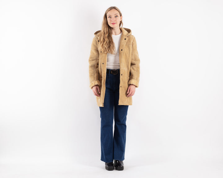Vintage 80's Women Sheepskin Coat in Beige