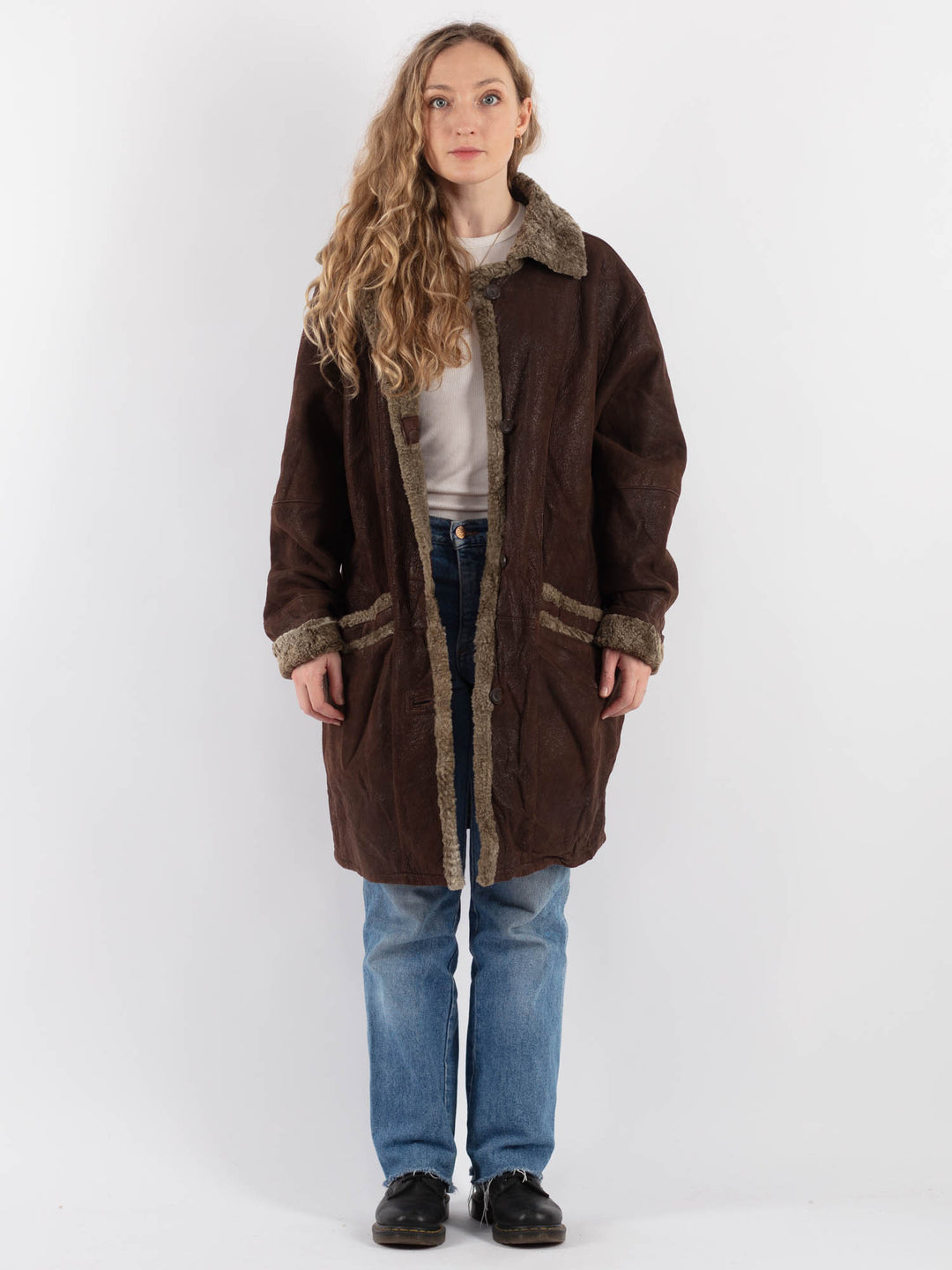 Vintage 80's Women Sheepskin Coat in Brown