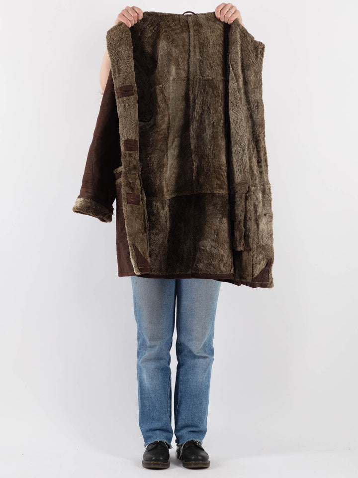 Vintage 80's Women Sheepskin Coat in Brown