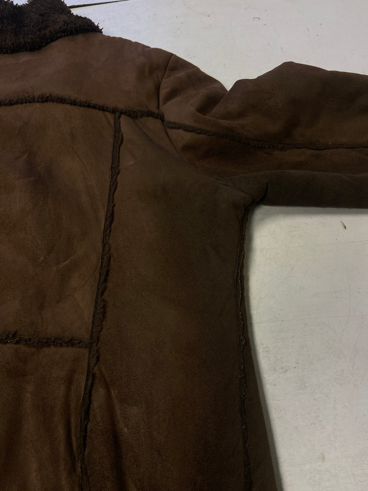 Vintage 90's Women Faux Sheepskin Coat in Brown - NorthernGrip