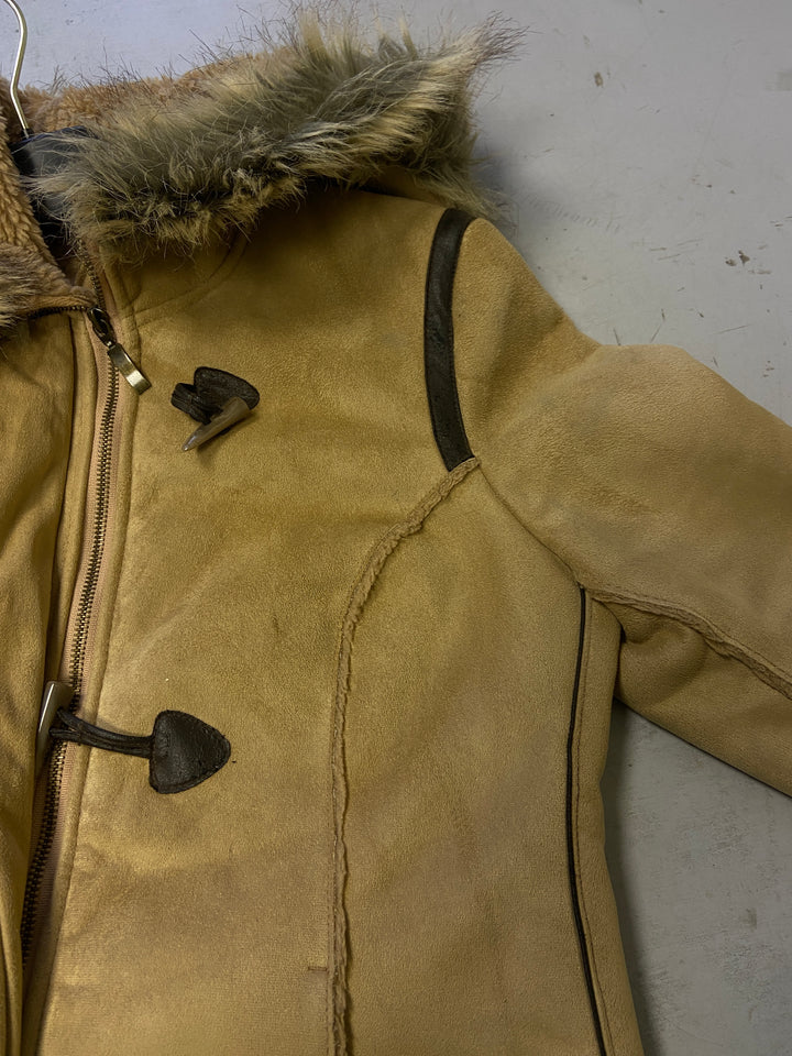 Vintage 00's Women Hooded Sherpa Jacket in Beige - NorthernGrip