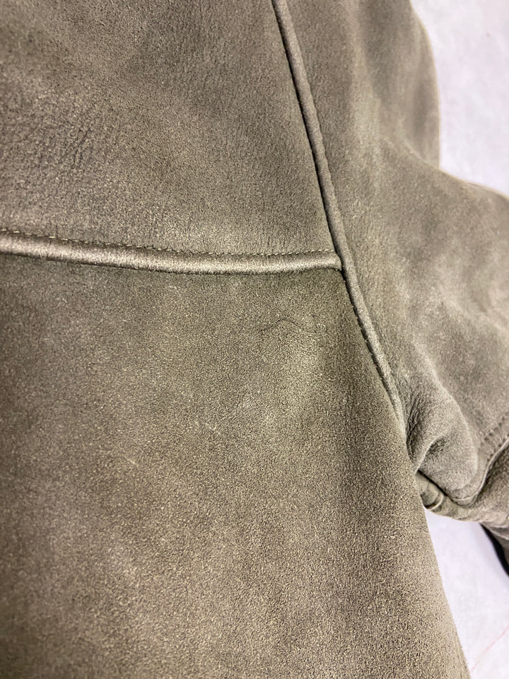 Vintage 70's Women Sheepskin Long Coat in Faded Green