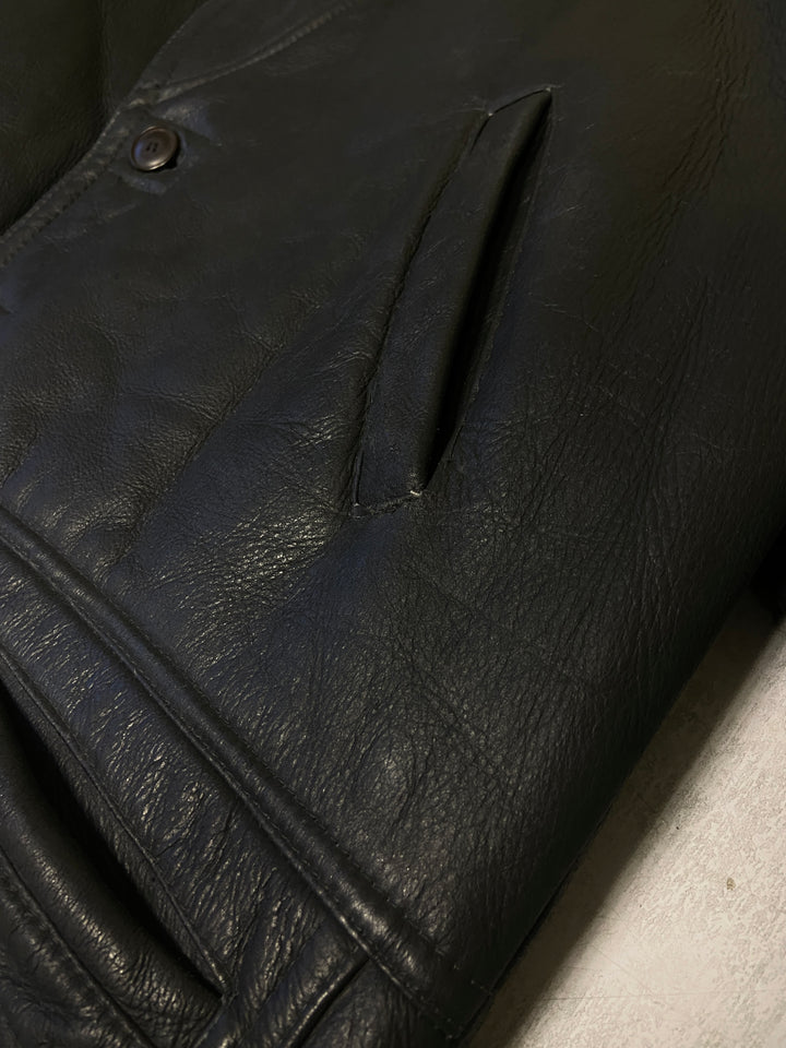 Vintage 80's Men Sheepskin Shearling Coat in Black - NorthernGrip