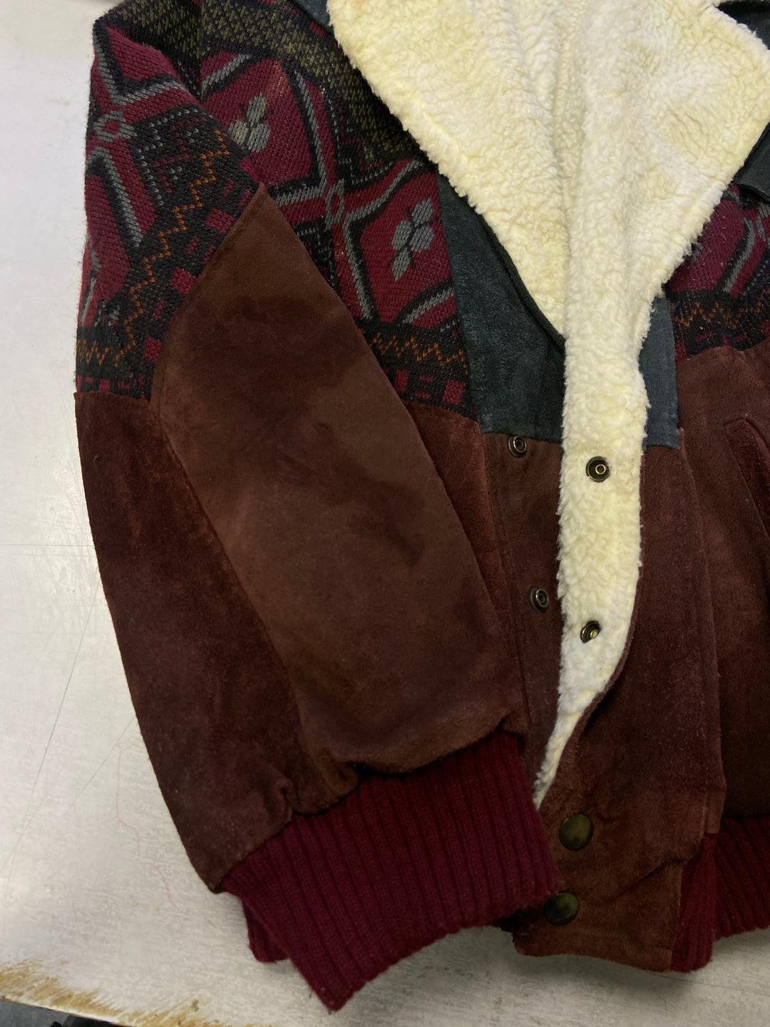 Vintage 80's Men Aztec Suede Bomber Jacket in Multi - NorthernGrip