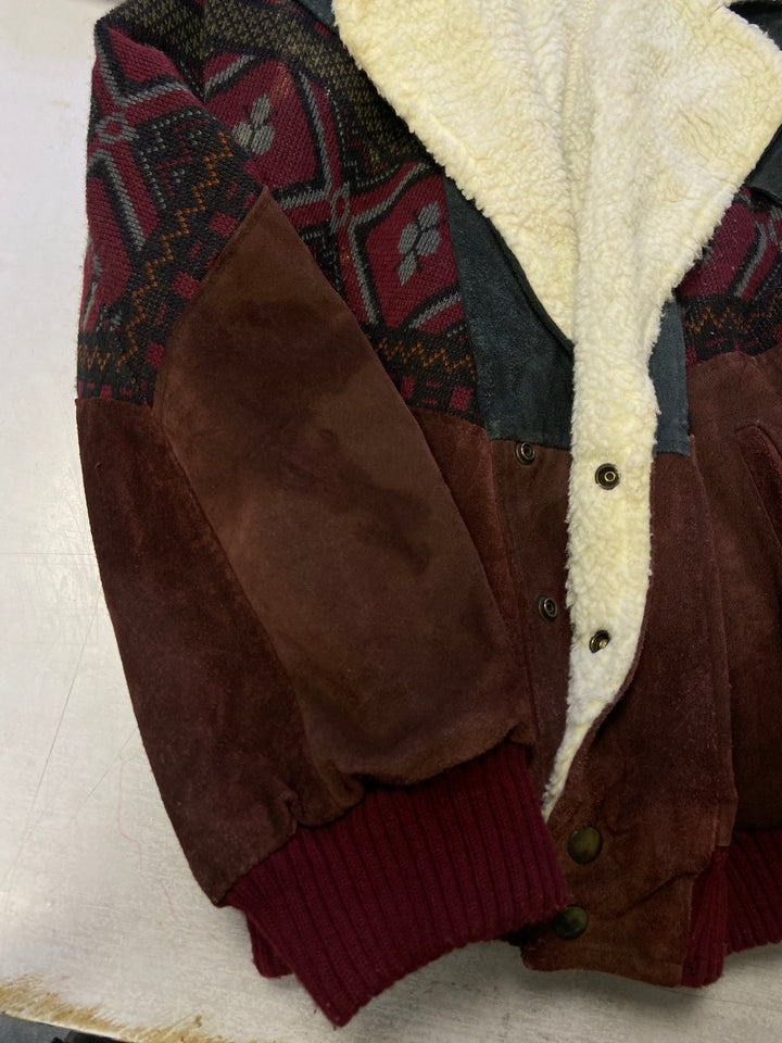 Vintage 80's Men Aztec Suede Bomber Jacket in Multi - NorthernGrip
