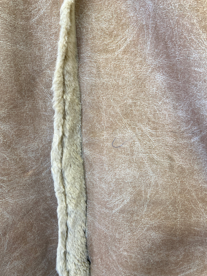 Vintage 90's Women Hooded Faux Sheepskin Coat in Beige