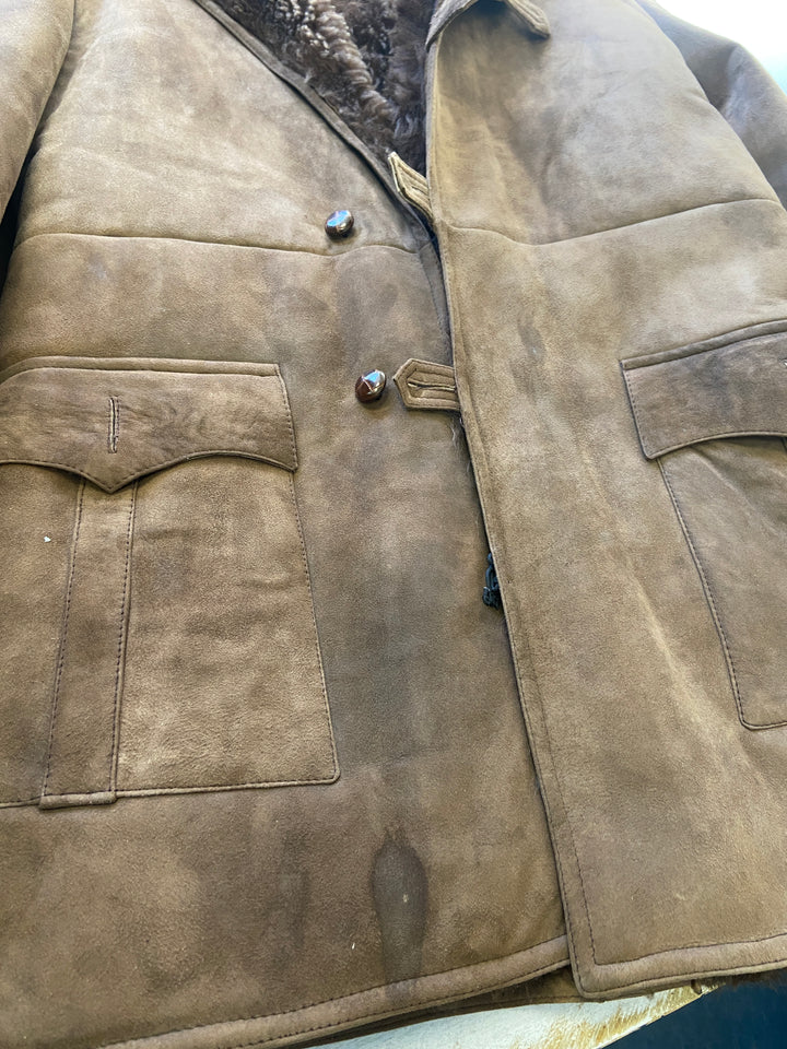 Vintage 70's Men Sheepskin Shearling Coat in BrownZ1425
