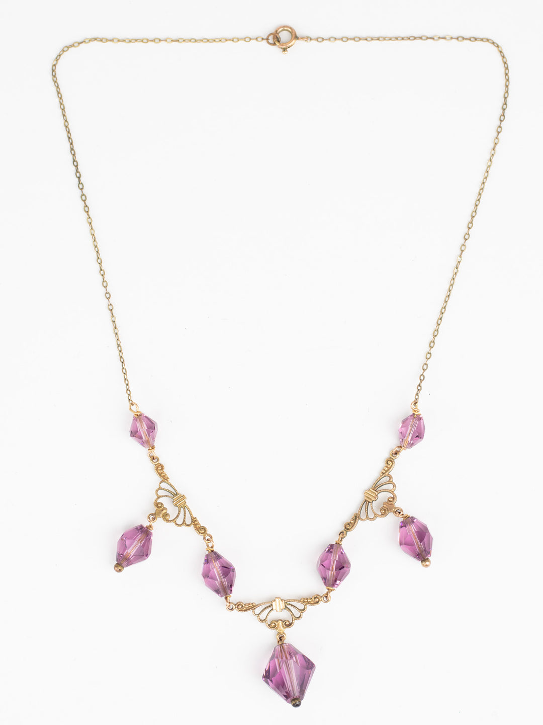 Vintage Edwardian Style Necklace with Purple Faceted Glass Beads