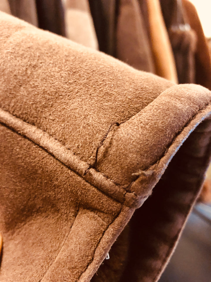 Vintage 70's Women Sheepskin Suede Coat in Brown - NorthernGrip