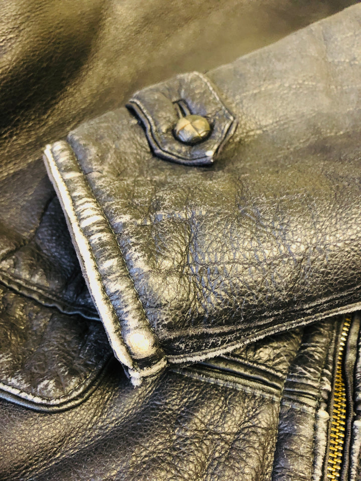 Vintage 70's Men Distressed Sheepskin Jacket in Black - NorthernGrip