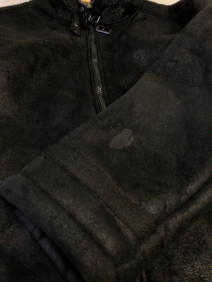 Vintage 00's Men Faux Sheepskin Jacket in Black - NorthernGrip