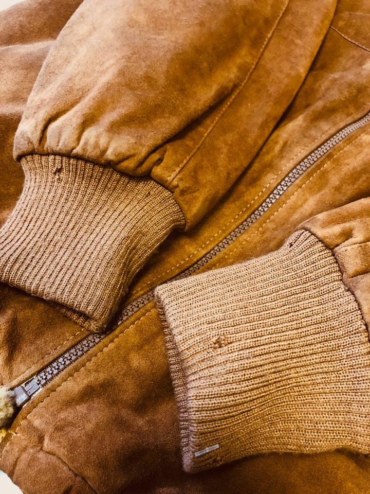 Vintage 80's Men Sherpa Lined Suede Jacket in Brown - NorthernGrip