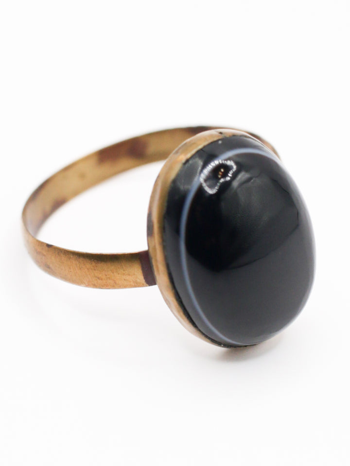 Vintage Victorian Black Onyx Cabochon Ring