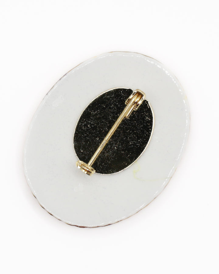 Vintage Gold Tone Floral Porcelain Brooch