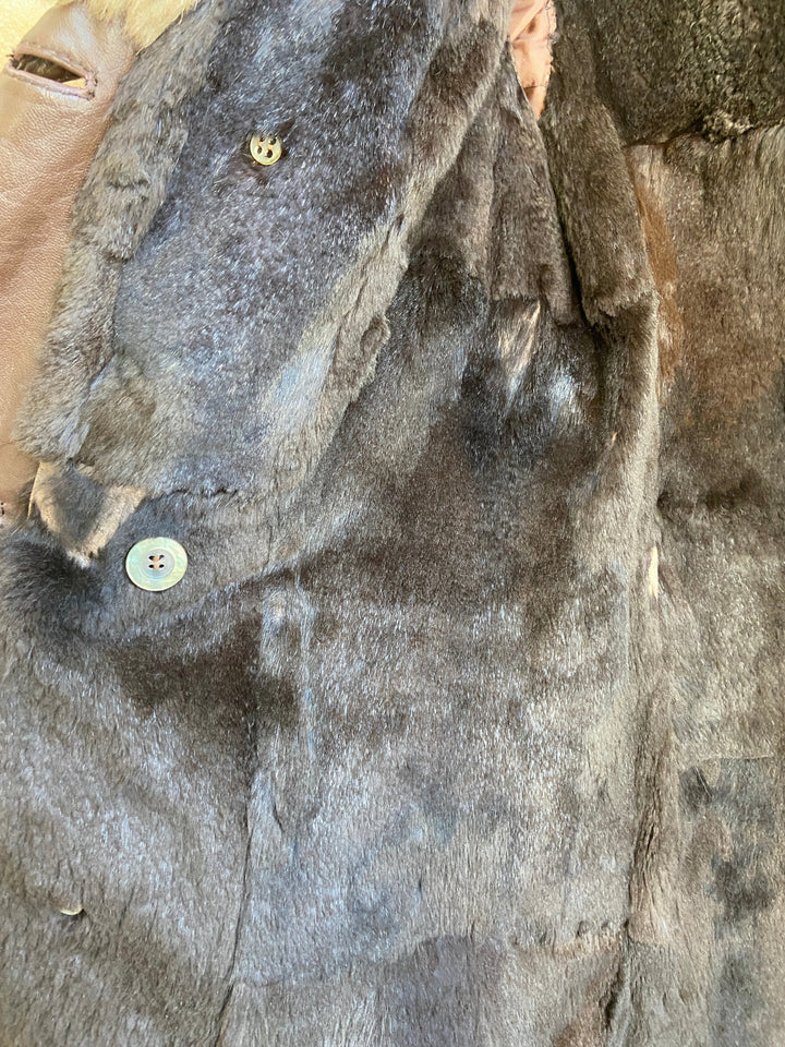 Vintage 70's Women Leather Fur Coat in Brown - NorthernGrip