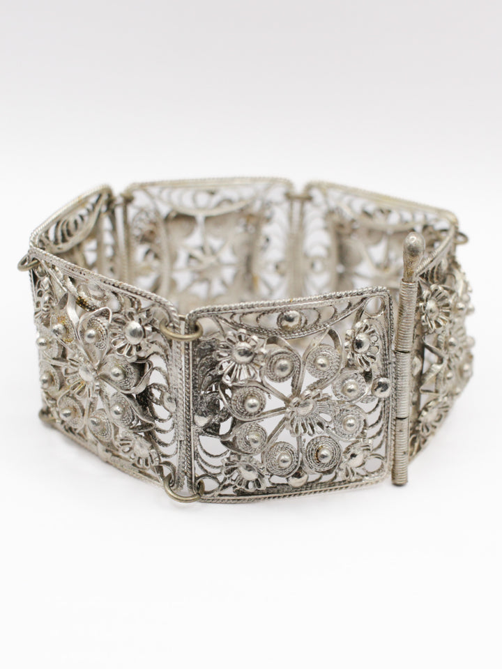 Vintage 925 Silver Floral Filigree Bracelet