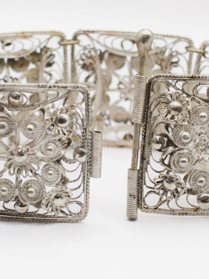 Vintage 925 Silver Floral Filigree Bracelet