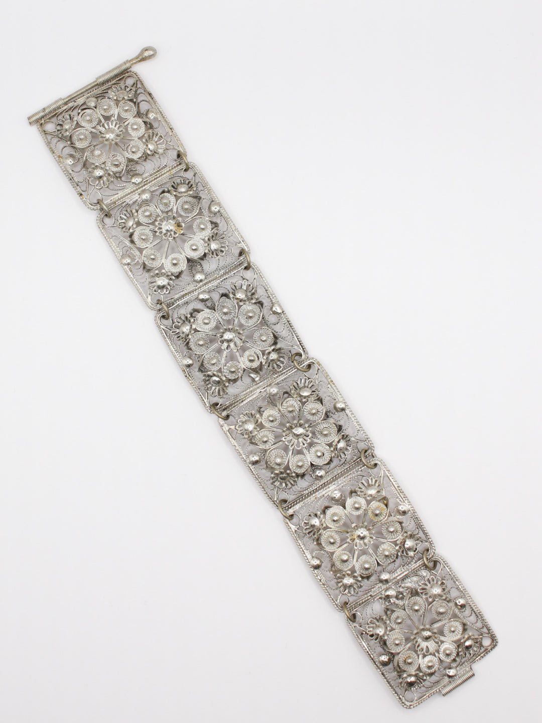 Vintage 925 Silver Floral Filigree Bracelet