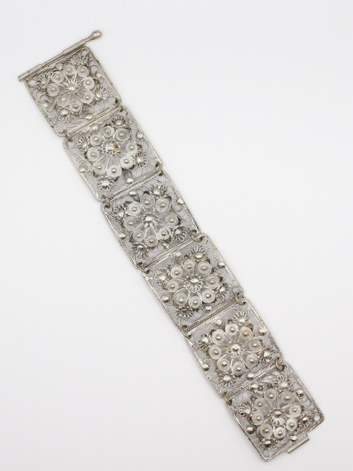 Vintage 925 Silver Floral Filigree Bracelet