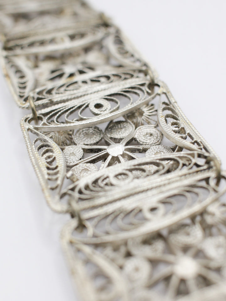 Vintage 925 Silver Floral Filigree Bracelet