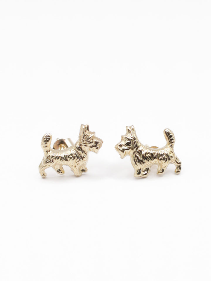 Vintage Dog Stud Earrings – Gold Tone Terrier Shape