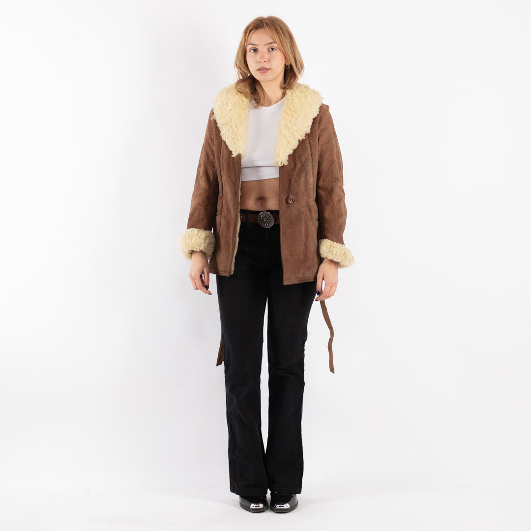 Vintage 70's Women Suede Sherpa Coat in Brown