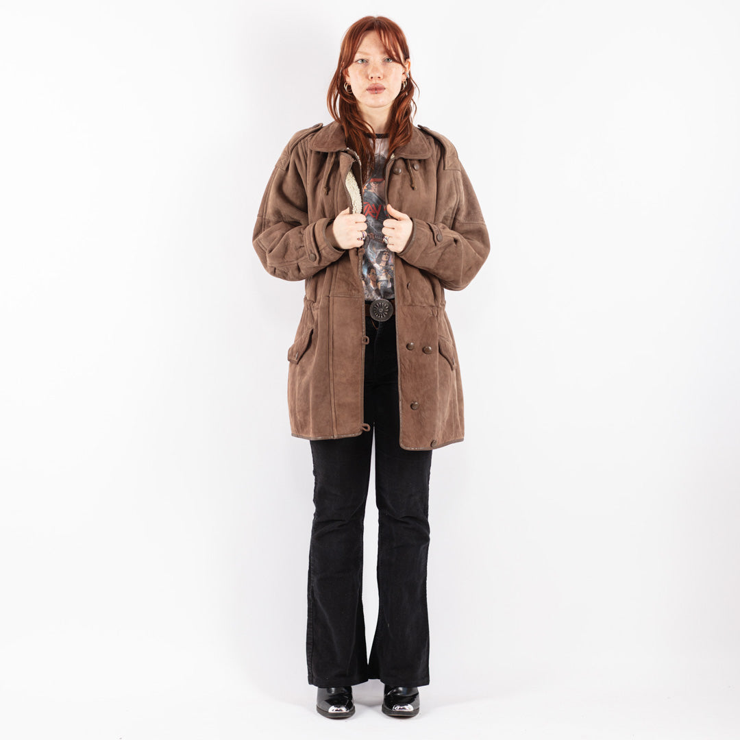 Vintage 90's Women Sheepskin Coat in Brown