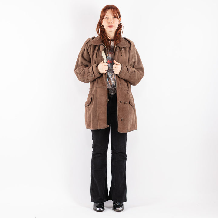 Vintage 90's Women Sheepskin Coat in Brown