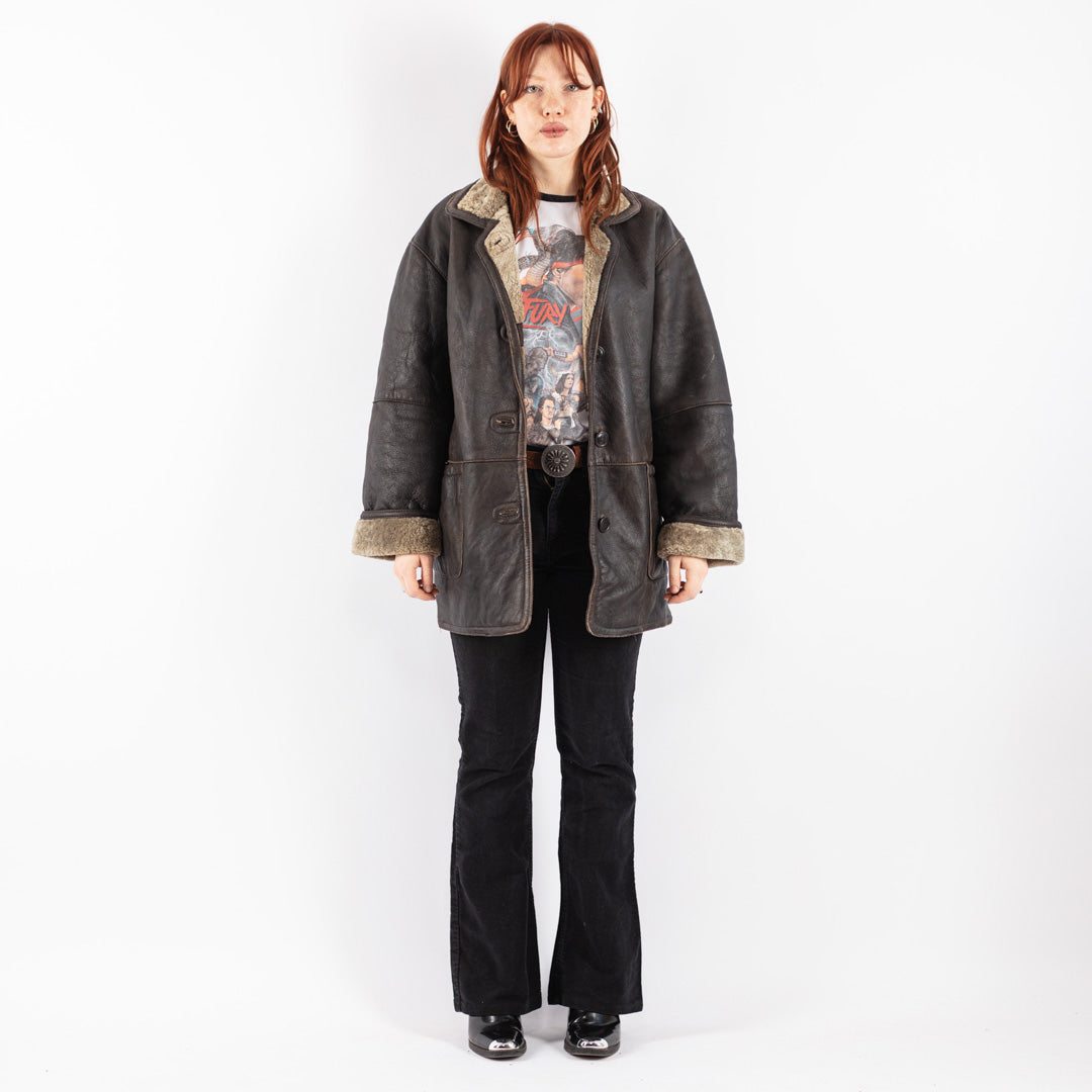 Vintage 90's Women Sheepskin Coat in Brown